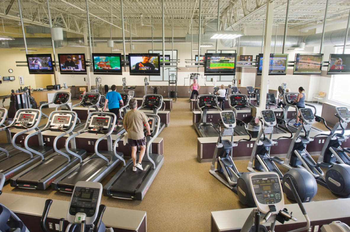 a high perspective showing the fitness floor at tamarac wellness center