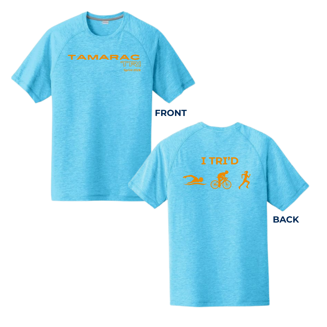 2026 Triathlon Shirt female walking on paved trail